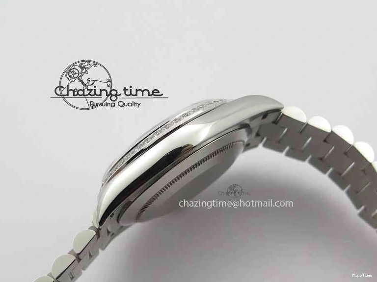 MiroTime 1218 Stylish Day Date 40mm SS BP Maker Best Edition Diamond Bezel Ice Blue Dial On SS Bracelet ETA 3699